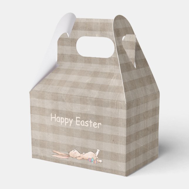 Happy Easter Bunny Rabbit Eggs Butterfly Gingham  Favor Boxes (Front Side)