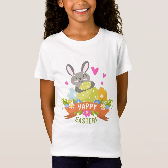 Happy Easter Bunny Rabbit Eggs Floral | Holidays T-Shirt (Front)
