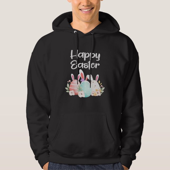 Happy Easter Bunny Rabbit Eggs Funny Easter Day Hoodie (Front)