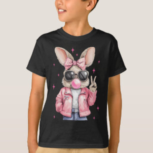 Happy Easter Bunny Rabbit Face Coquette Bow Easter T-Shirt