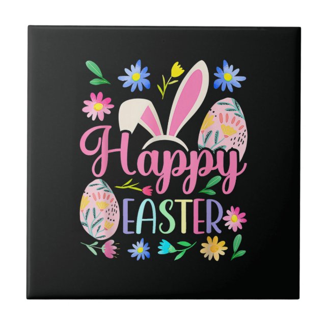 Happy Easter Bunny Rabbit Face Funny Ceramic Tile (Front)