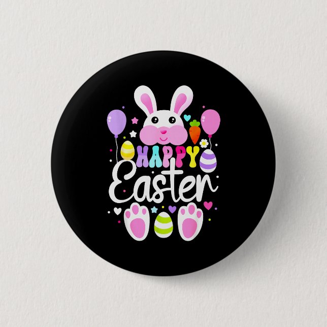 Happy Easter Bunny Rabbit Face Funny Easter Day To Button (Front)