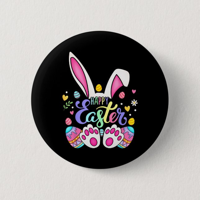 Happy Easter Bunny Rabbit Face Funny Easter Day Wo Button (Front)