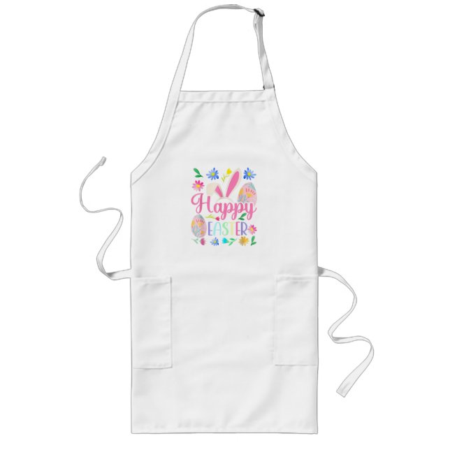 Happy Easter Bunny Rabbit Face Funny Long Apron (Front)