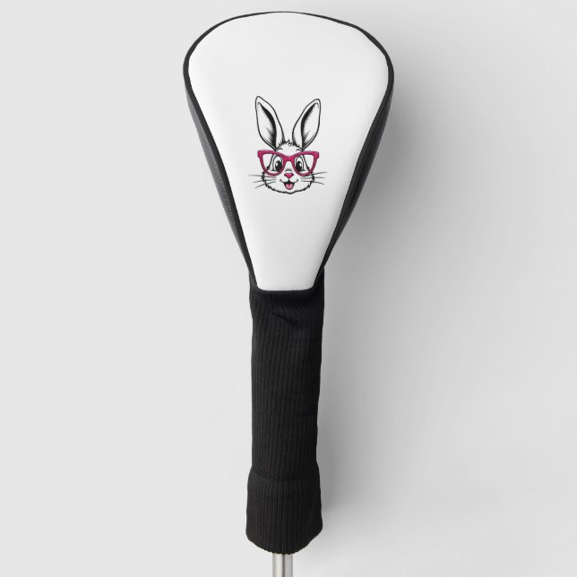 Happy Easter Bunny Rabbit Face with Glasses  Golf Head Cover (Front)
