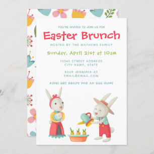 Happy Easter Bunny Rabbit Floral Brunch Invite