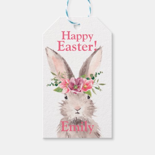 Happy easter Bunny rabbit flower pastel pink Gift Tags