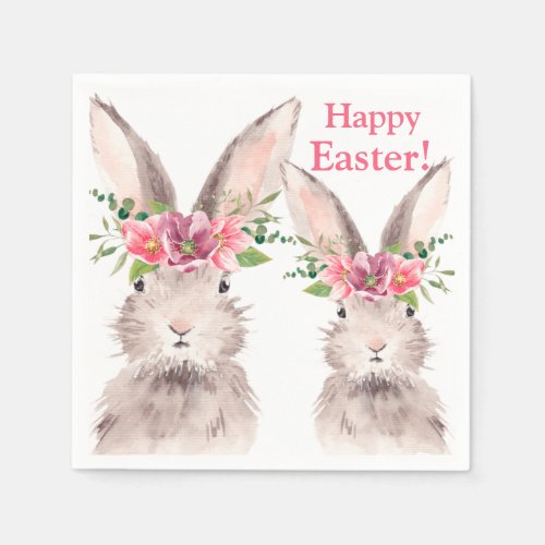 Happy easter Bunny rabbit flower pastel pink Napkins