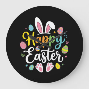 Happy Easter Bunny Rabbit Funny Easter Day Women Large Clock