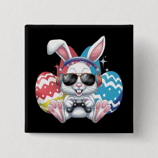 Happy Easter Bunny Rabbit Gaming Gamer Games Button (Front)