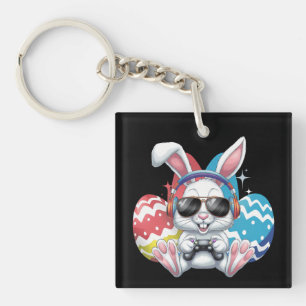 Happy Easter Bunny Rabbit Gaming Gamer Games Keychain