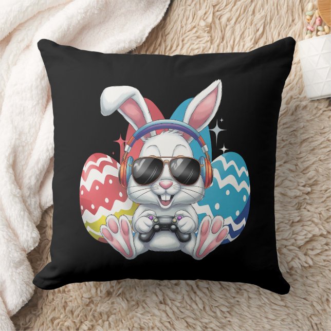 Happy Easter Bunny Rabbit Gaming Gamer Games Throw Pillow (Blanket)