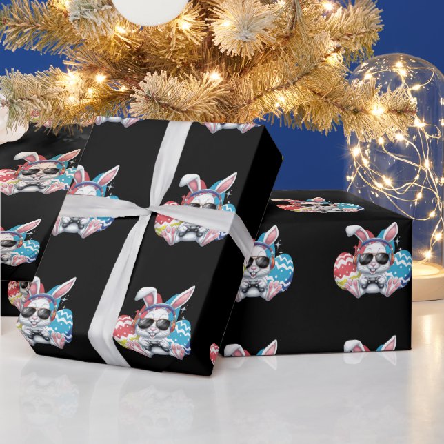 Happy Easter Bunny Rabbit Gaming Gamer Games Wrapping Paper (Holidays)