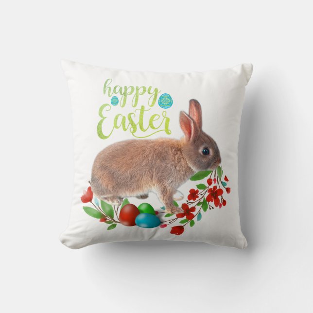 Happy Easter Bunny Rabbit Home Decorative Holiday  Throw Pillow (Front)