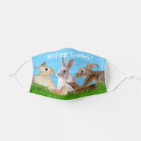 Happy Easter Bunny Rabbit in Grass Adult Cloth Face Mask