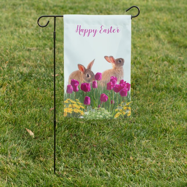 Happy Easter Bunny Rabbit in Tulip Garden Flag (In SItu)