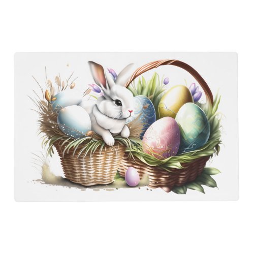 Happy easter bunny rabbit pastel egg basket cute placemat