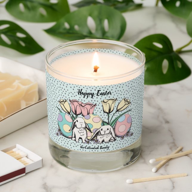 Happy Easter Bunny Rabbit Pastel Scented Candle (Lit)