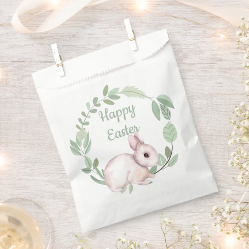 Happy Easter Bunny Rabbit Sage Floral Wreath Favor Bag