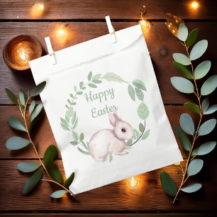 Happy Easter Bunny Rabbit Sage Floral Wreath Favor Bag