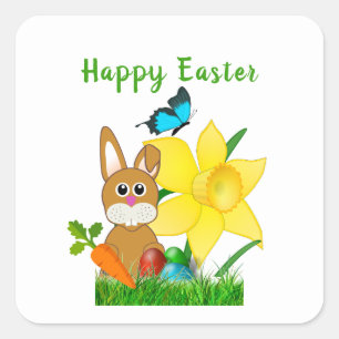 Happy Easter Bunny Rabbit Square Sticker