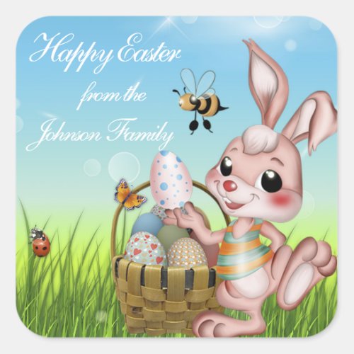 Happy Easter Bunny Rabbit Square Sticker