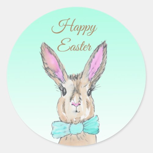 Happy  Easter Bunny Rabbit Watercolor Classic Round Sticker