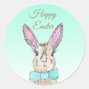 Happy Easter Bunny Rabbit Watercolor Classic Round Sticker