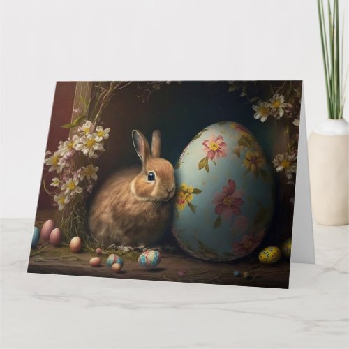 Happy Easter _ Bunny Rabbit With Decorative Eggs Card