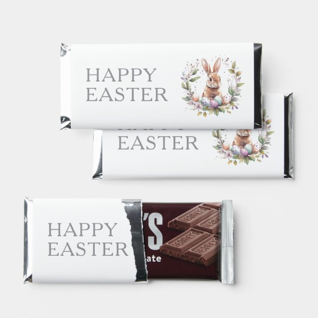 Happy Easter Bunny Rabbit Wreath Personalized Hershey Bar Favors (Front)