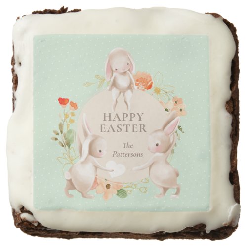 Happy Easter Bunny Rabbits Floral Personalized Brownie