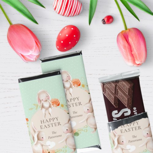 Happy Easter Bunny Rabbits Floral Personalized Hershey Bar Favors