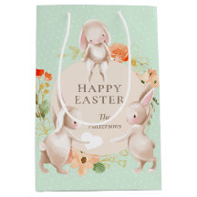 Happy Easter Bunny Rabbits Floral Personalized