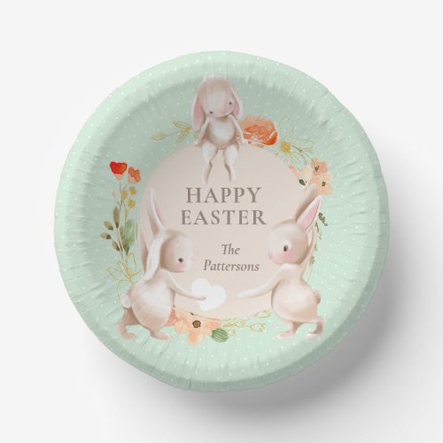 Happy Easter Bunny Rabbits Floral Personalized Paper Bowls