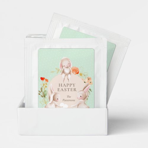 Happy Easter Bunny Rabbits Floral Personalized Tea Bag Drink Mix