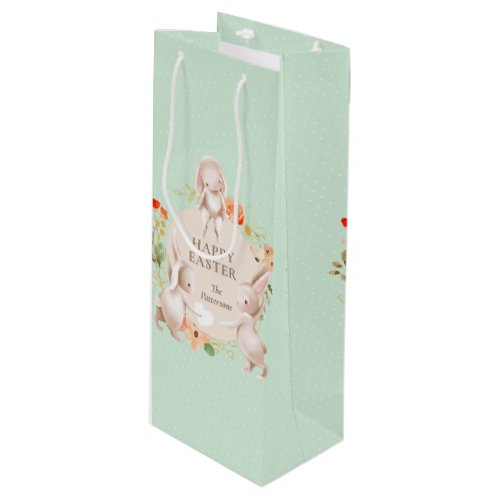 Happy Easter Bunny Rabbits Floral Personalized Wine Gift Bag