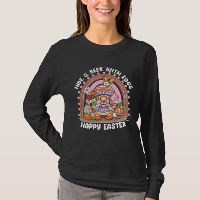 Happy Easter Bunny Rainbow Gnome Easter Egg Huntin T-Shirt (Front)