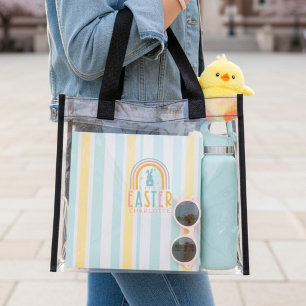 Happy Easter Bunny Rainbow Name Clear Tote Bag