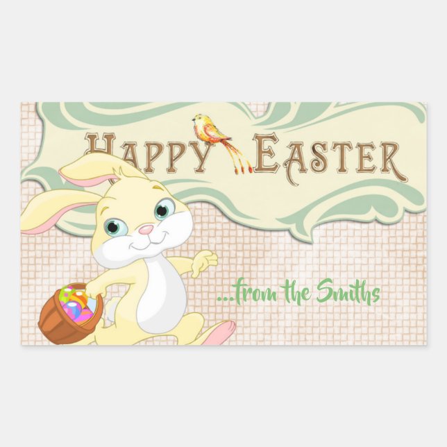 Happy Easter Bunny Rectangular Sticker (Front)