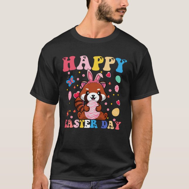 Happy Easter Bunny Red Panda  Easter Day Groovy T-Shirt (Front)