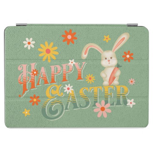 Happy Easter Bunny Retro Colorful Floral iPad Air Cover
