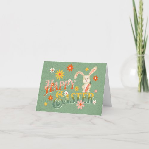 Happy Easter Bunny Retro Personalized Colorful Holiday Card