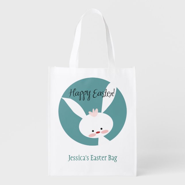 Happy Easter Bunny Reusable Grocery Bag (Front)