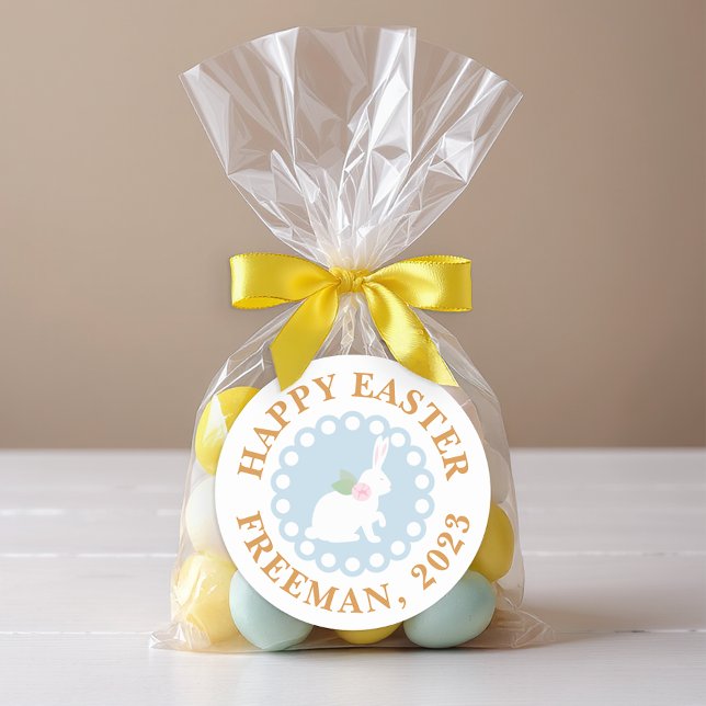 Happy Easter Bunny Round Sticker – Personalized (Favor Sticker)