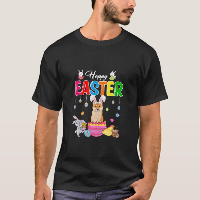 Happy Easter Bunny Shiba Inu Inside Chocolate Egg  T-Shirt (Front)