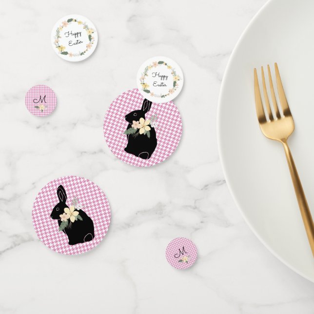 Happy Easter Bunny Silhouette Flowers Houndstooth Confetti (Group)