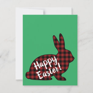 Happy Easter! Bunny Silhouette Red Buffalo Plaid Holiday Card