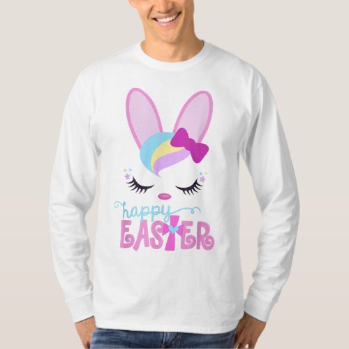 HAPPY EASTER Bunny Sleeping Face Christian Girls W T_Shirt