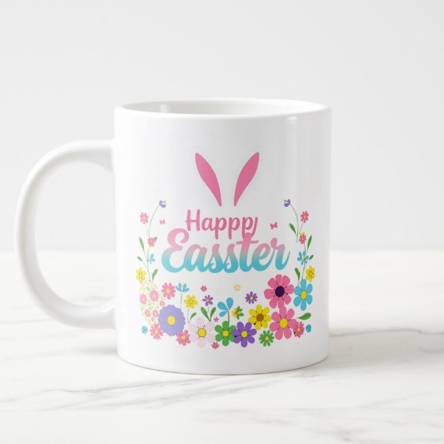 Happy Easter Bunny Spring Easter Egg Easter Giant Coffee Mug (Left)