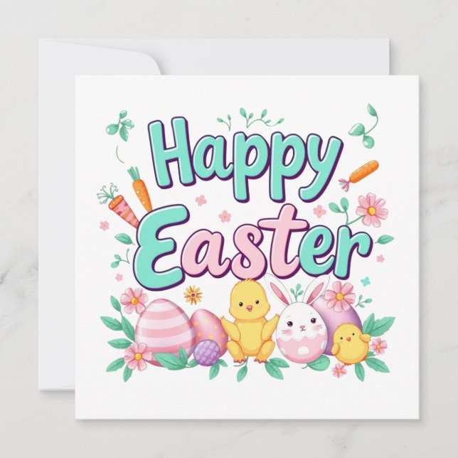 Happy Easter Bunny Spring Easter Egg Easter Invitation (Front)